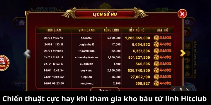 Chiến thuật cực hay khi tham gia kho báu tứ linh Hitclub 